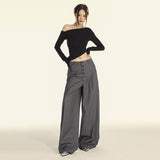 American Vintage Button Detail Clean Fit Wide Slacks