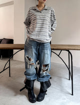 Bohemian Damage Wide Denim Pants