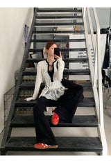 Block Lace Strap Long Sleeve Tee