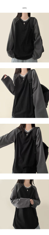 Billy color matching nagrang loose fit long sleeve tee