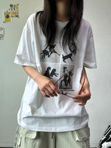 ジュジュ フォーセクション ブラックホワイト オーバーサイズTシャツ - 4カラー