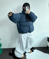 ノンフリース ❤ダウンストリング ❤サイドピンタックロングパンツ🩶🖤🤍3カラー