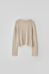 T/T Frill collar ribbed cardigan - beige