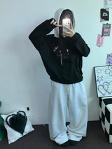 LINE POINT BALLOON WIDE LONG PANTS 🖤🤍🩶3COLOR