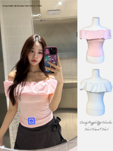 キャンディラッフルオフショルダーショートスリーブTシャツ