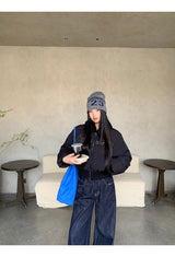 Black beads wool collar short padded coat
