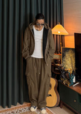 Unisex Couple Golden Hooded Sweatshirt and Cargo Drawstring Pants Set
