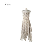[Belt Set] Cheek Drape Check Unbalance Sleeveless Long One Piece