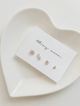 [4-Set] Pearl Flower Piercing Set / 2 Colors / Cubic Mini Pearl Spring Pink Daily Simple