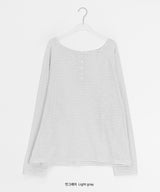 Dre Stripe Summer Button Off-Shoulder Long Sleeve Tee