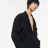 RELABEL Black Multi-Zipper Placket Structure With Exposed Pockets, Loose and Casual Suit