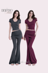 Liiv short-sleeve cap training shirring pants set (REGULAR PANTS)