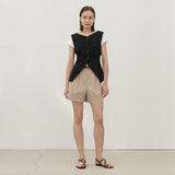 (Z-PT-5406)ESSENTIAL COTTON TUCK HALF PANTS S