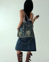 denim pocket chain cross shoulder bag