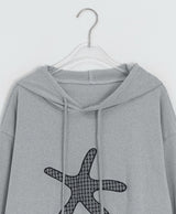 Nahin Check Patch Frill Hood Long Sleeve Tee