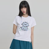 マルチーズチェックアップリケボタンハーフTシャツ