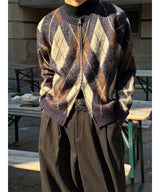 [Unisex] アーガイルブラッシュモヘアカーディガン(3color)
