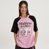 マルチーズアーカイブラグランハーフスリーブTシャツ