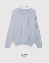 Basic V-neck Loose Knit + Tie Set (5color)