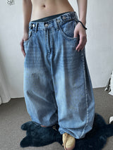 Truegen Button Waistband Side Pintuck Balloon Denim Pants 4color