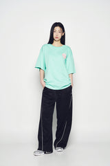 25SS ワンポイントロゴカラーリングワイドトラックパンツ ブラック