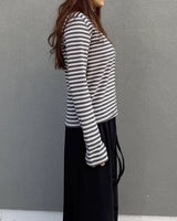 (Copy of) Stripe Half Zip-Up (GREY) WOMENS