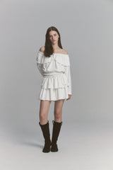 Tweed Cancan Frill Skirt White