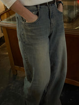 Slub tin curved demin pants