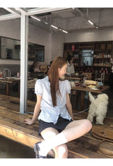 フリルストライプシングルショートスリーブシャツ