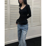 Back Slit V-neck T
