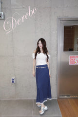 Navy Dotted Lace Chiffon Long Skirt