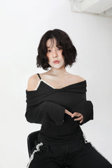 レースオフショルダースリムTシャツ