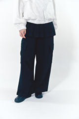 Pleats Skirt Cargo Pants Set Black