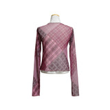 (2color) Sheer Patchwork Check Mesh Wave Tee