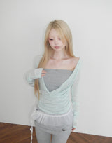 pleats mesh shirrin  top(3 color) 