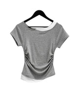 Sherry Layered Boat Neck Short Sleeve T-shirt
