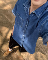 Parallel denim short sleeve shirt