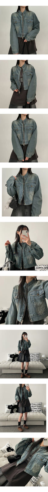 Eyelan Two-way China High-Neck Washing Denim Jacket