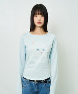 キャット プリント ウィメンズ ロングスリーブ T シャツ