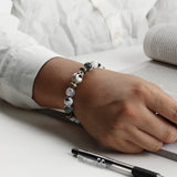 C22SVB-1001 Onyx Natural Stone Bead Bracelet Black Matte Turquoise Striped Agate Skull Men's Bracelet