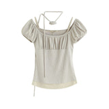 Shirring Ribbon Puff Top 231330518