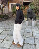 オーラワンピンタックコットンフリースワイドパンツ (Black)