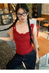 Summer knit flower sleeveless tee