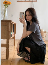 NDベーシックリブクロップショートスリーブTシャツ(6color)