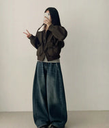 Rutte Corduroy Side Pin Tuck Slit Banding Wide Pants
