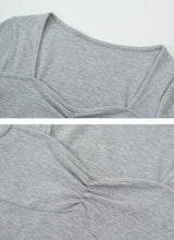 Raymi Heart Neck Shirring Slim Rib T-Shirt (4color)