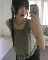 [MADE] Toyu Pintuck Frill Button Lace Sleeveless Top