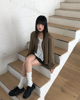 Teoleu V-neck button-down long-sleeved jacket