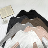 V-neck Side Shirring Point Daily Slim Fit Long-Sleeved T-Shirt