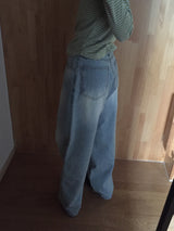 light sand denim wide long pants